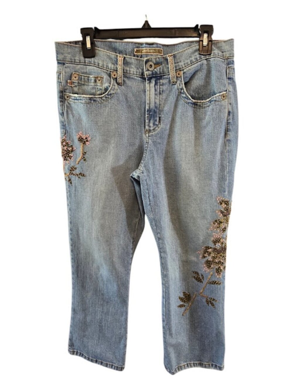 COTTON DENIM JEANS Z. CAVARICCI VINTAGE SIZE 10 PETITE EMBELLISHED FLORAL